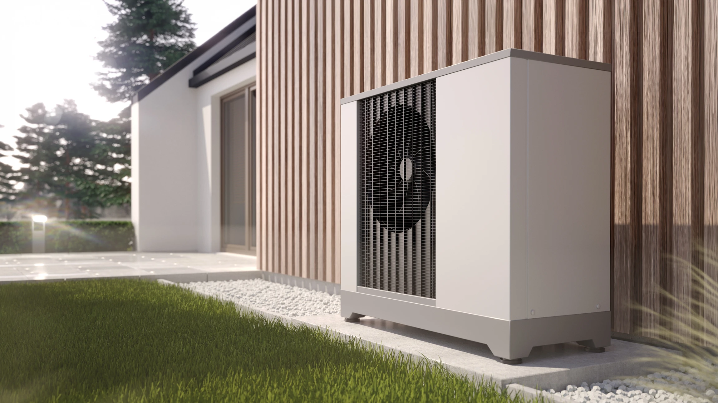 Air conditionné pompe à chaleur unité extérieure contre mur en briques